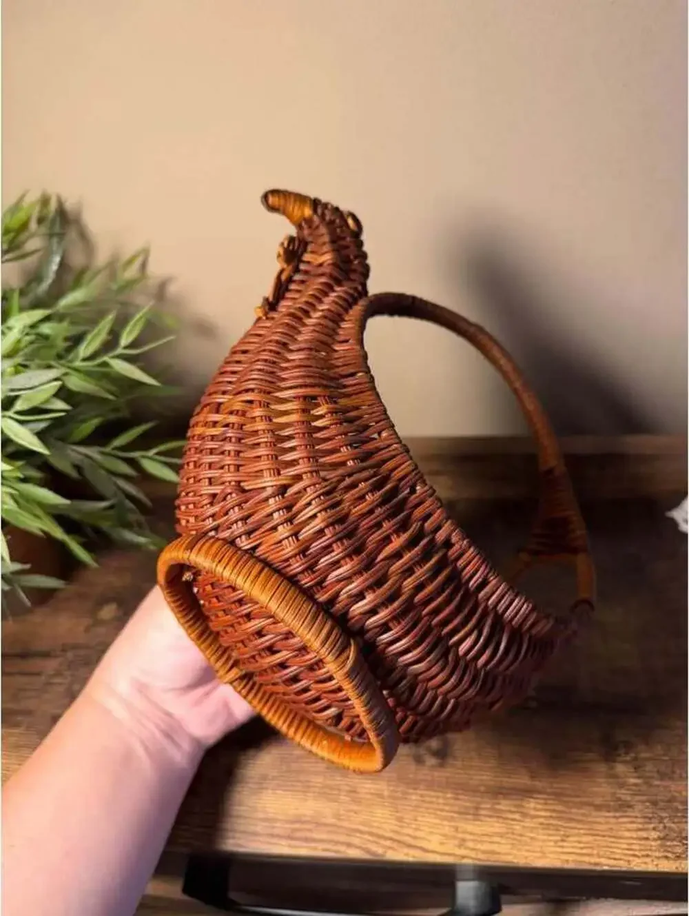 Vintage Woven Wicker Bird Basket